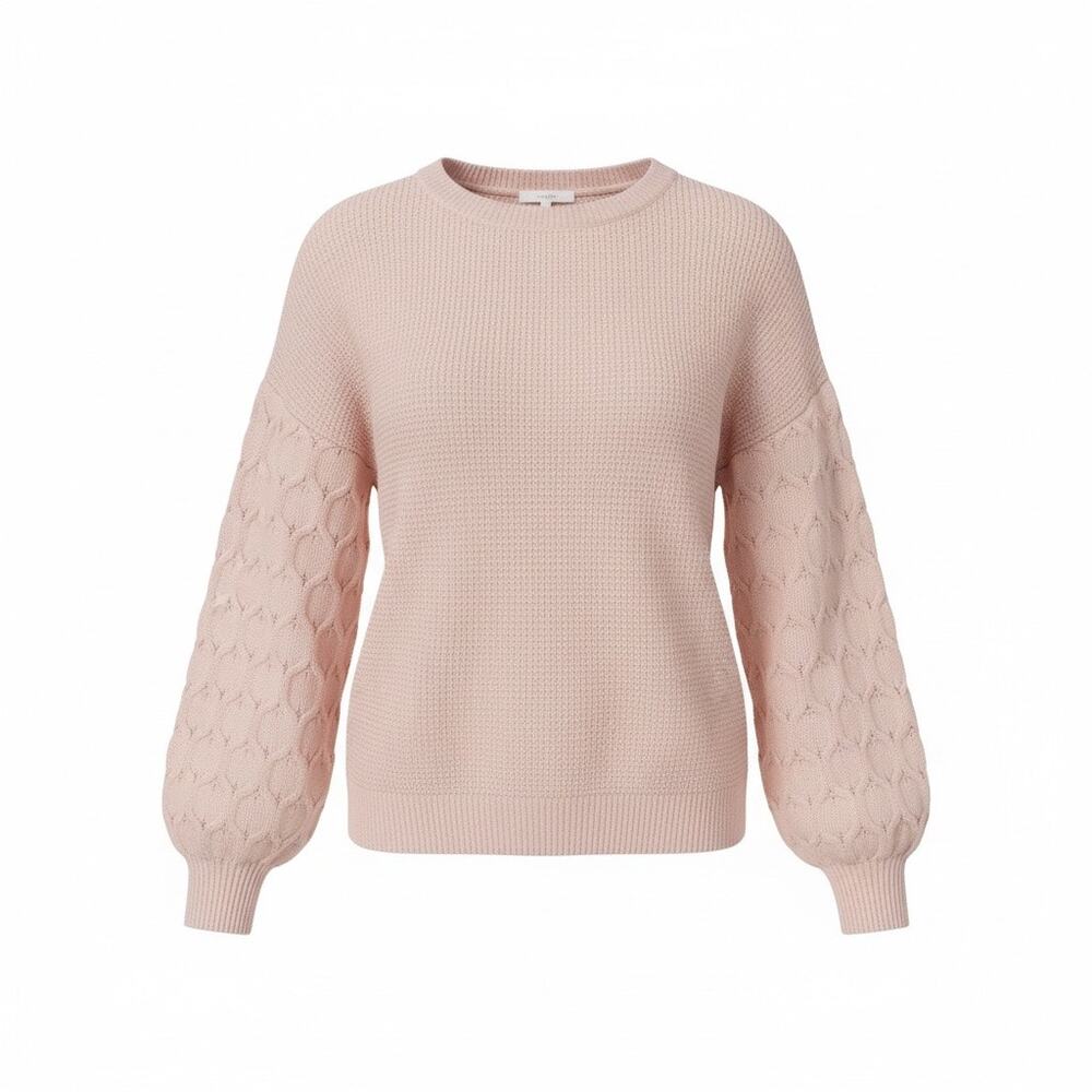 Women's Cream Textured Knit Balloon Sleeve Sweater Size L